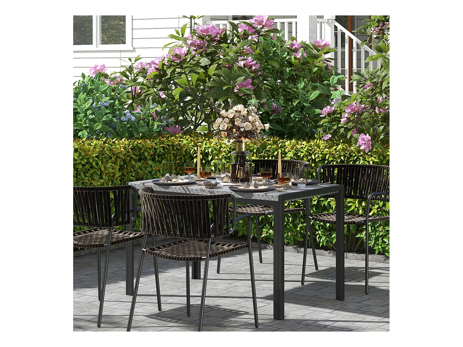Table de jardin rectangulaire 4 personnes métal plateau résine tressée
