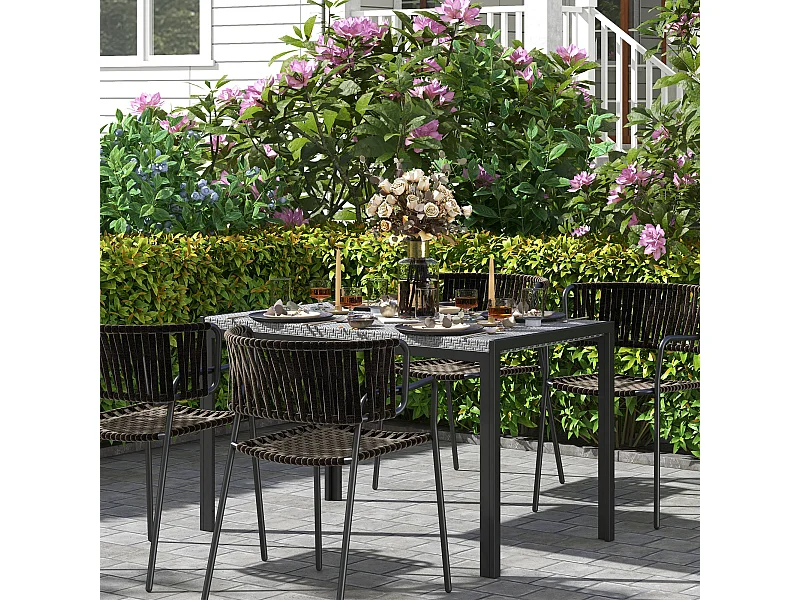 Table de jardin rectangulaire 4 personnes métal plateau résine tressée