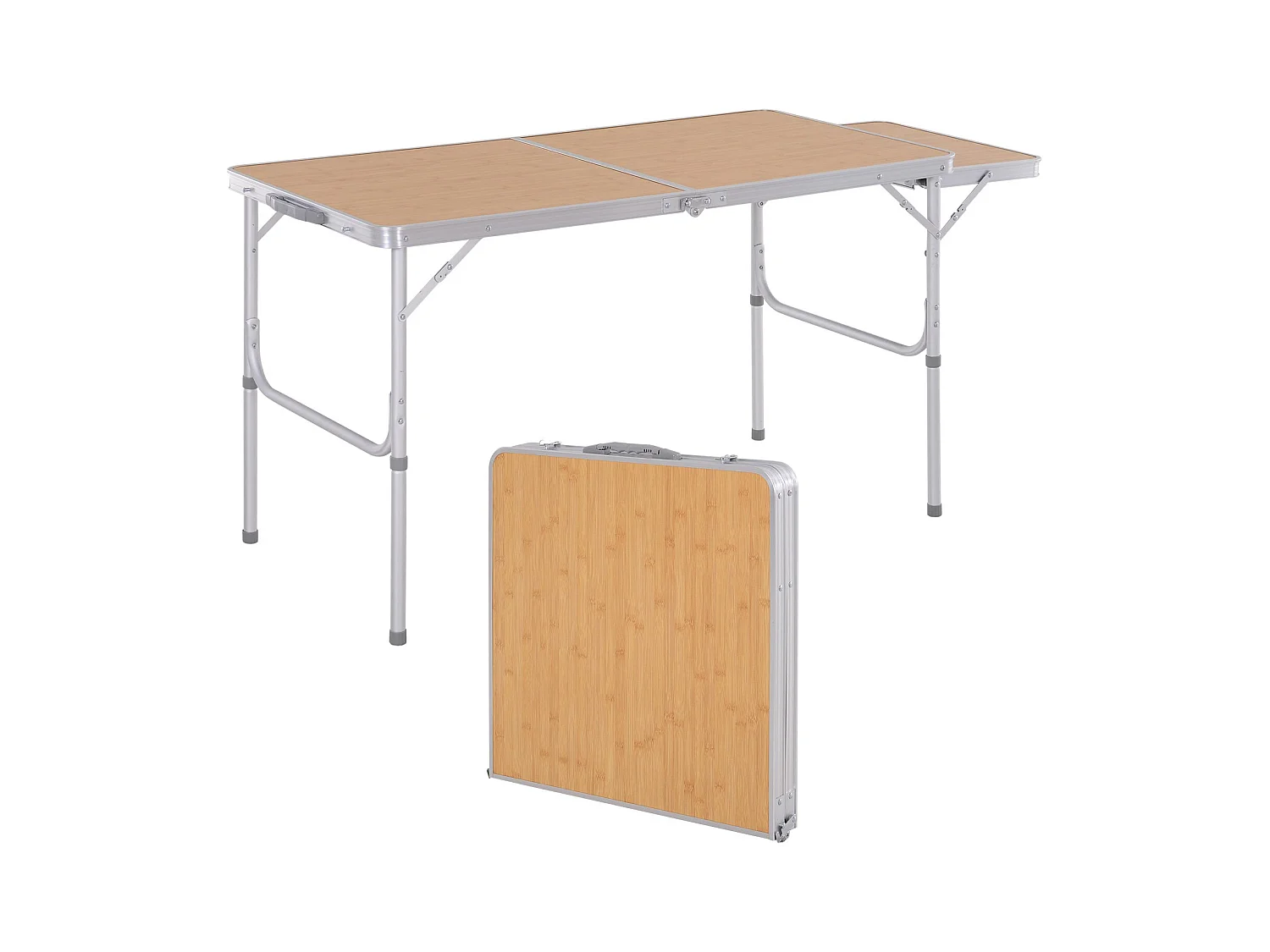 Table pliante table de camping table de jardin avec rallonge hauteur réglable aluminium MDF imitation bambou