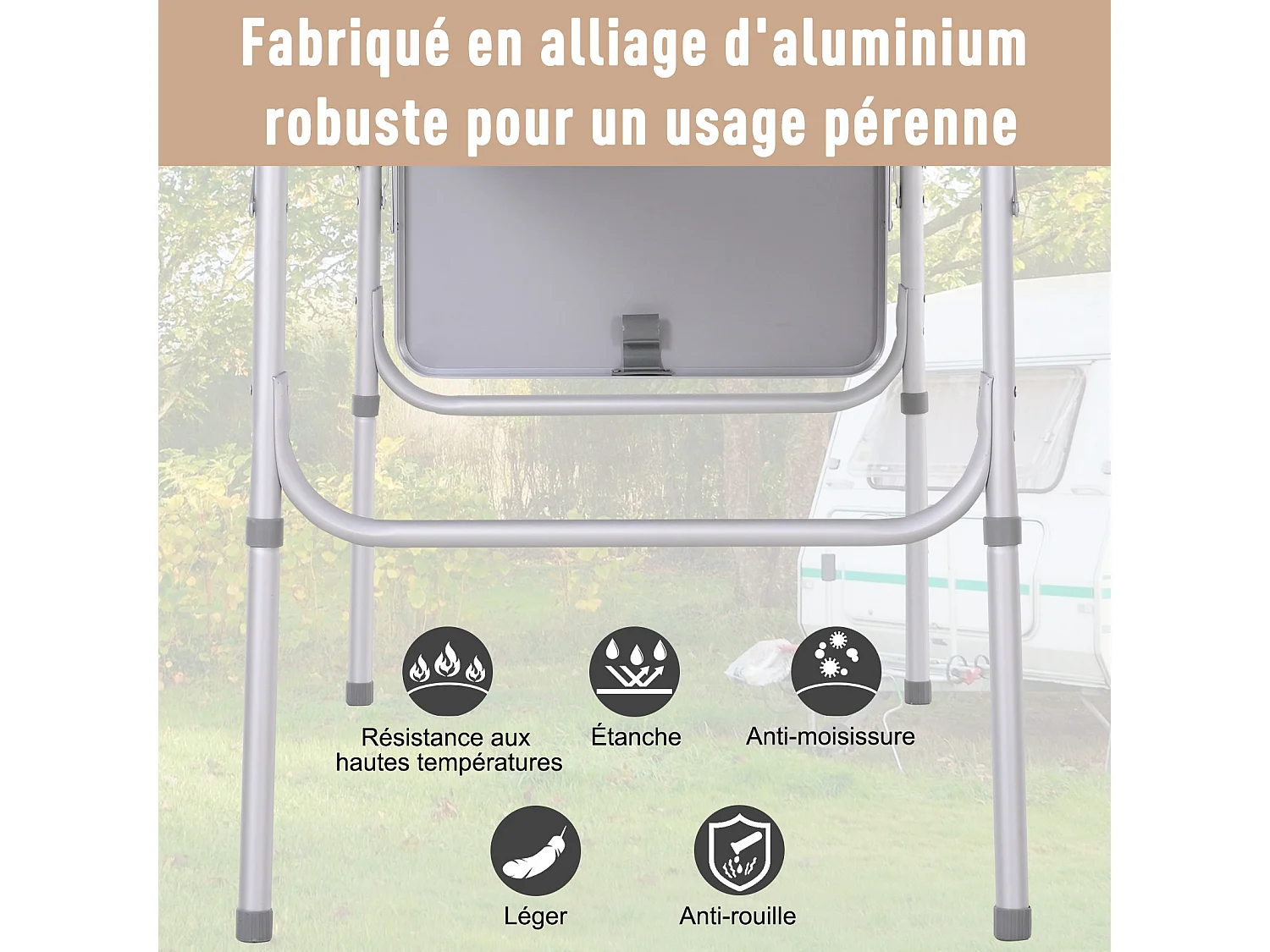 Table pliante table de camping table de jardin avec rallonge hauteur réglable aluminium MDF imitation bambou