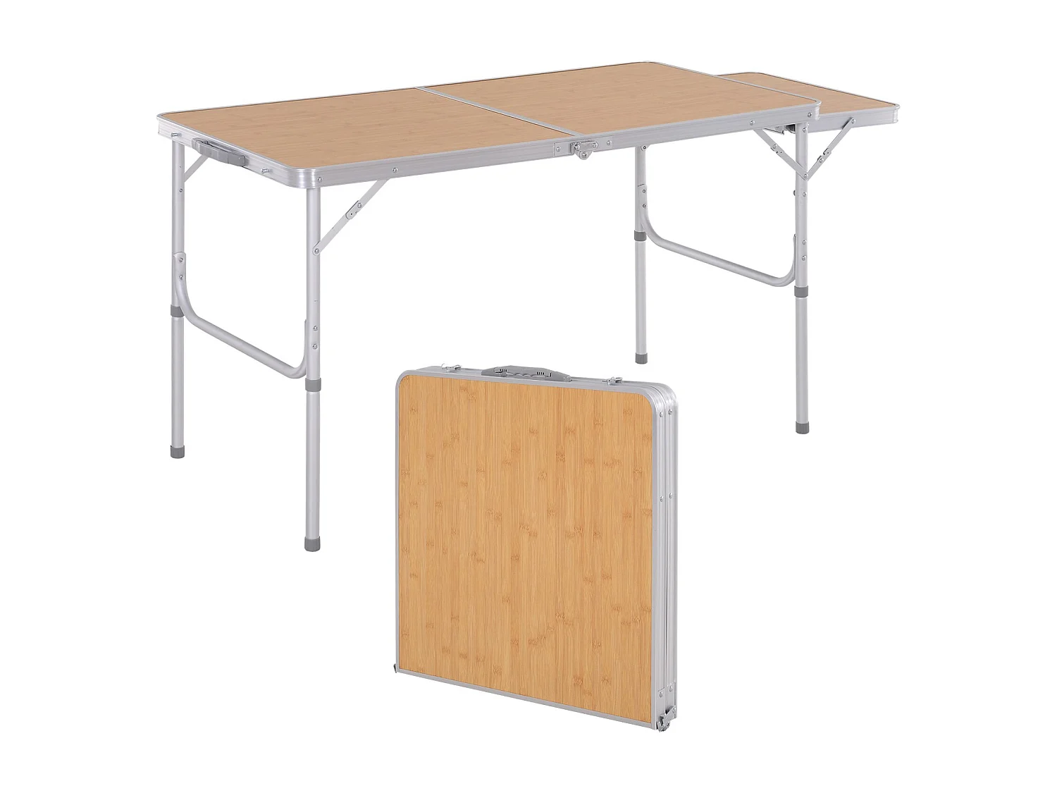 Table pliante table de camping table de jardin avec rallonge hauteur réglable aluminium MDF imitation bambou
