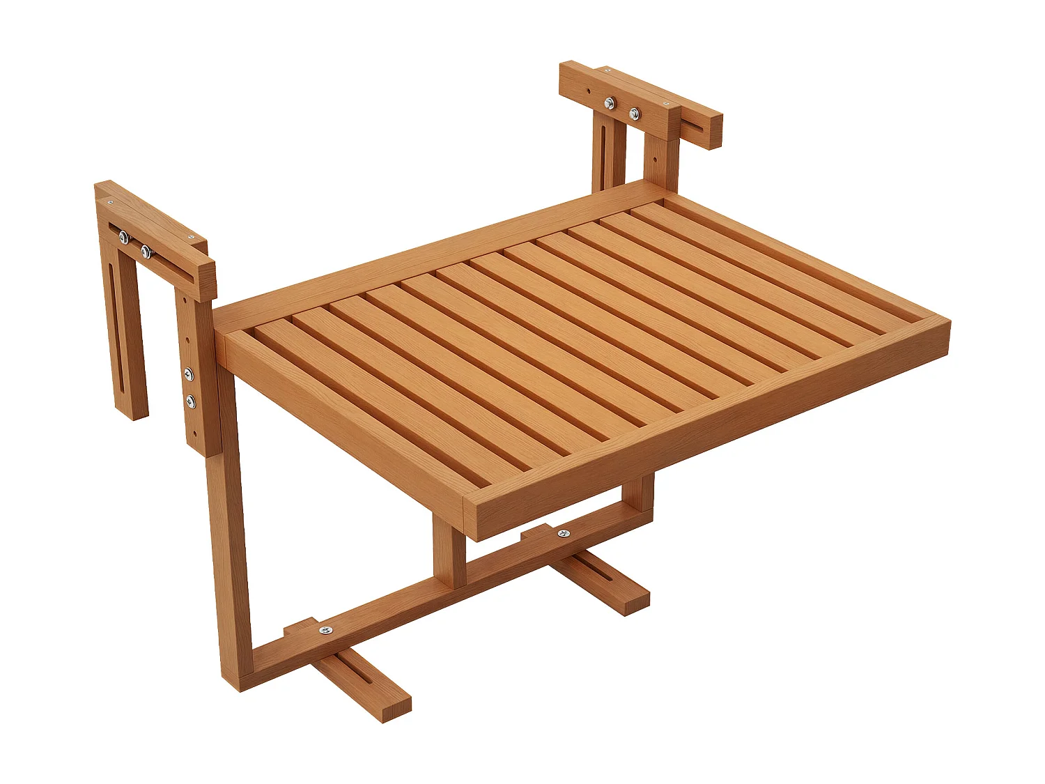 Table de balcon suspendue hauteur réglable dim. 68L x 65l x 40.5 -55H cm bois de sapin verni coloris teck