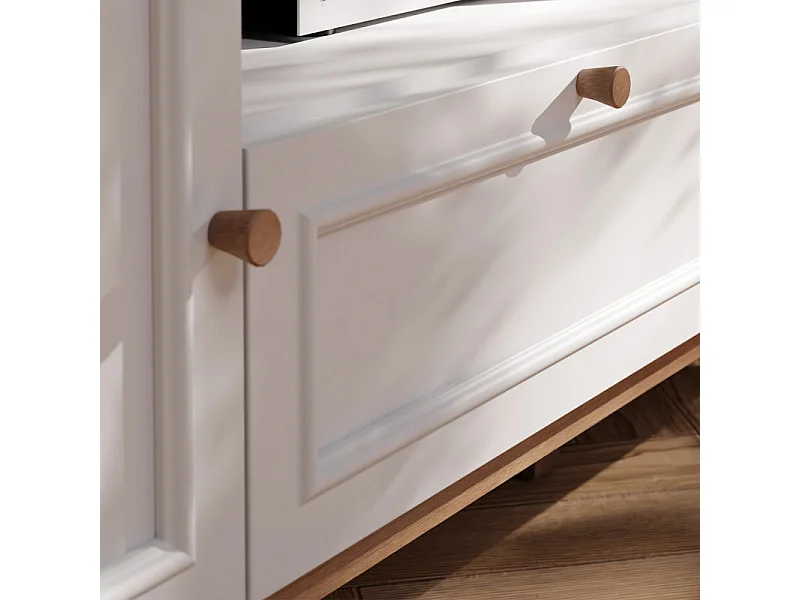 Meuble TV L. 160 cm décor gris et chêne avec poignées en bois - UDINE