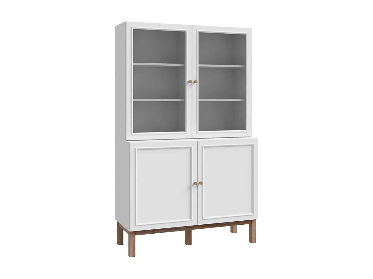 Vaisselier vitré décor gris et chêne avec poignées en bois - UDINE