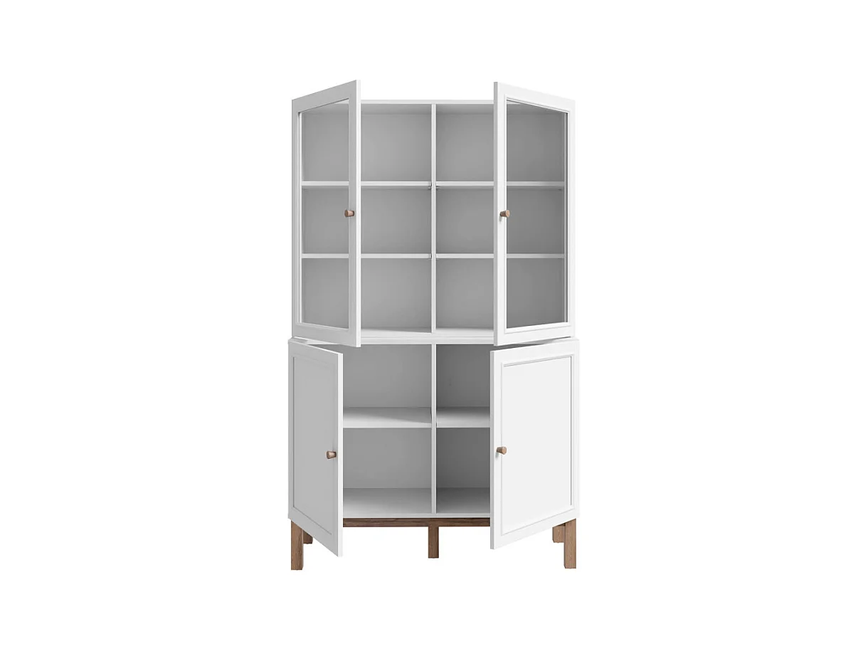 Vaisselier vitré décor gris et chêne avec poignées en bois - UDINE