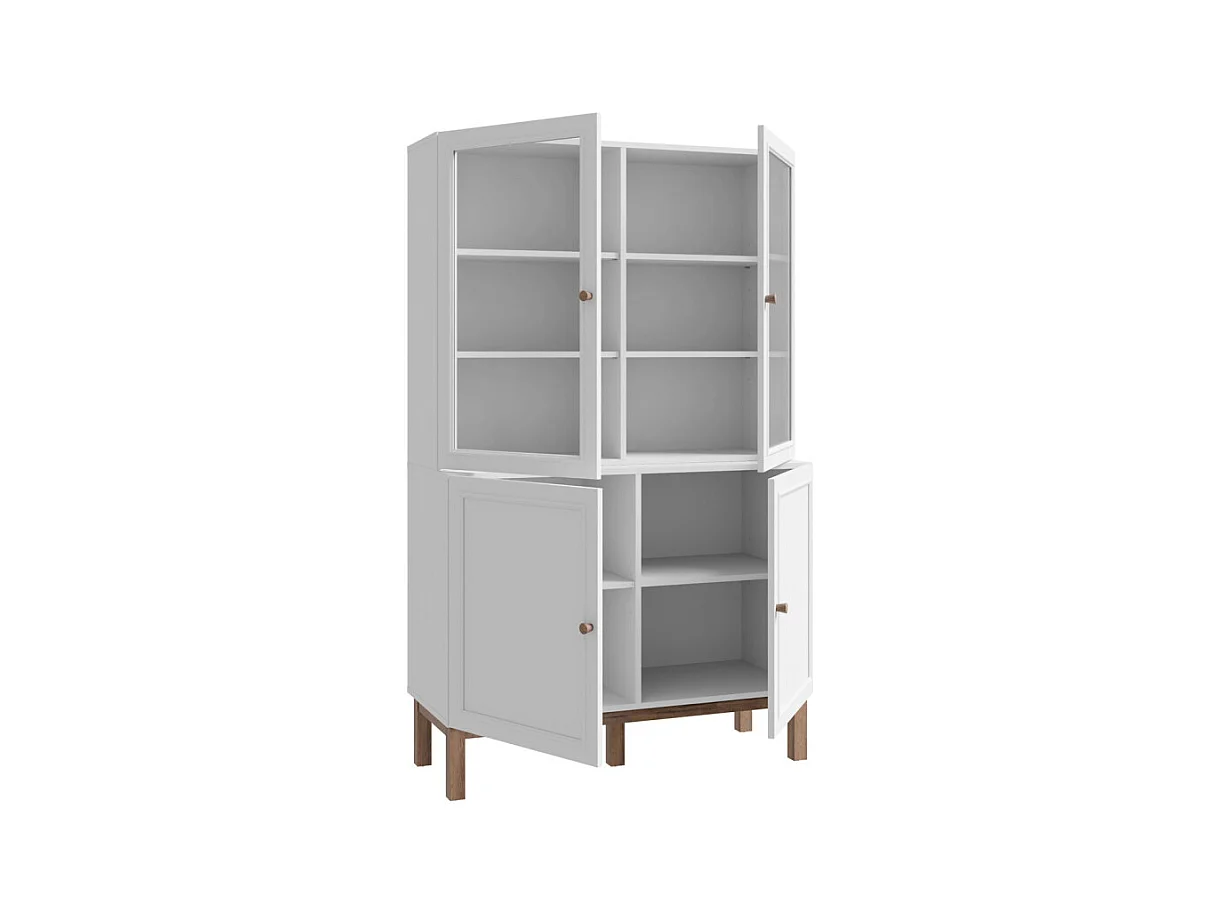 Vaisselier vitré décor gris et chêne avec poignées en bois - UDINE