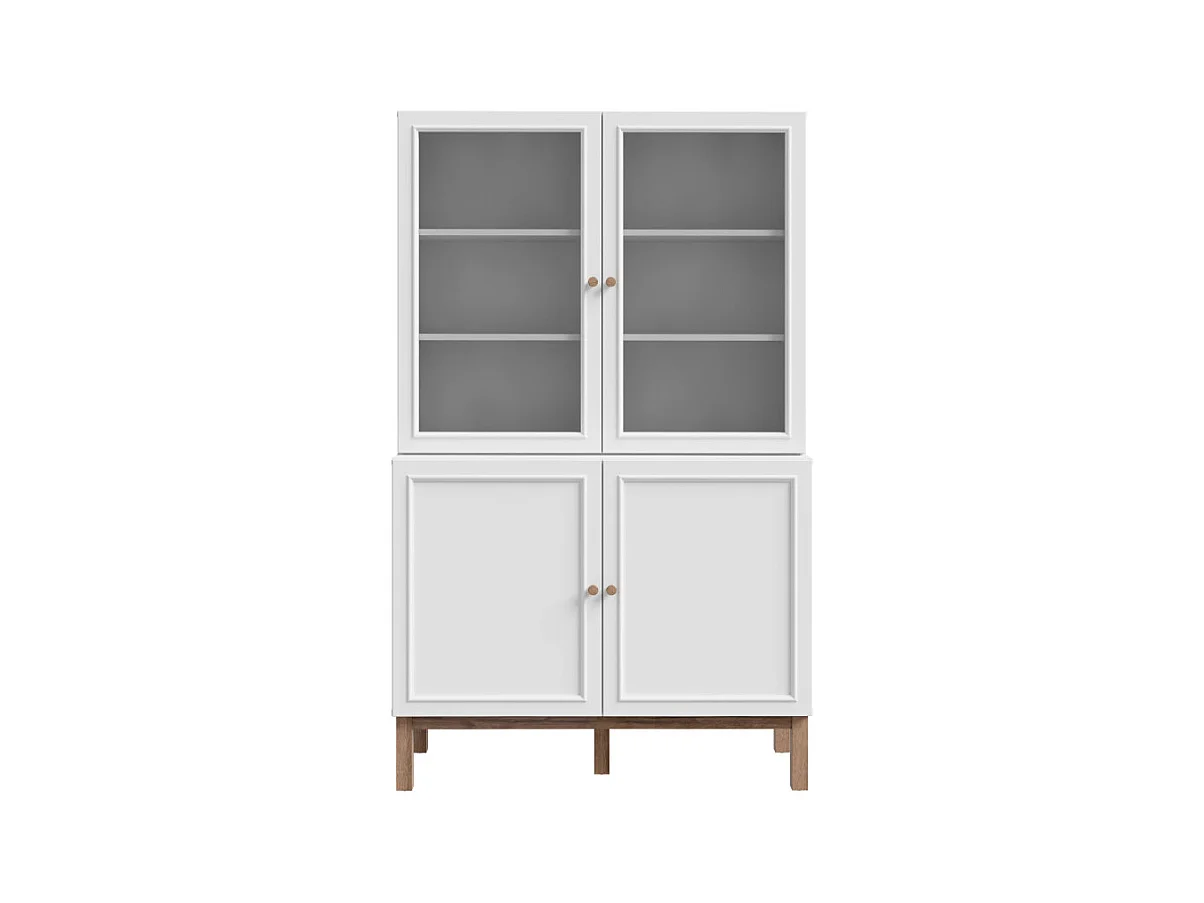 Vaisselier vitré décor gris et chêne avec poignées en bois - UDINE