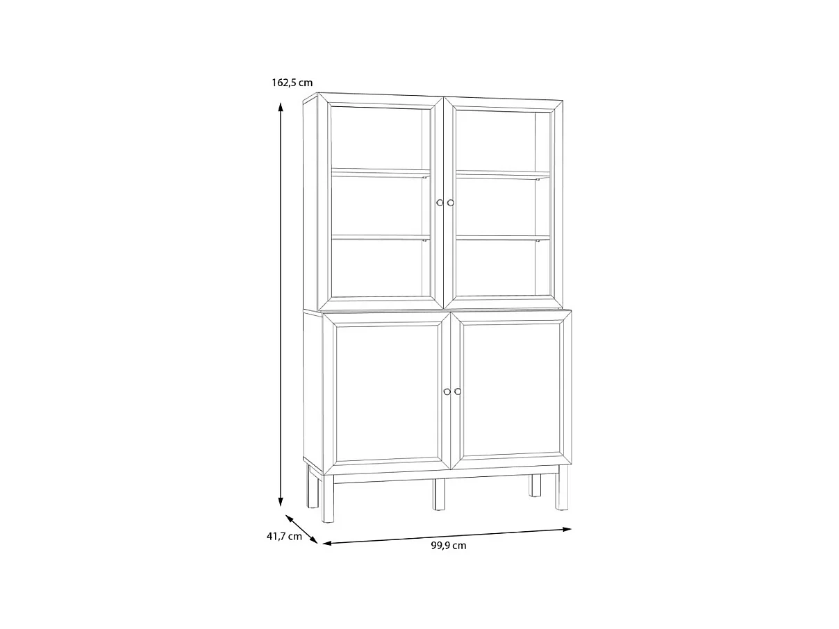 Vaisselier vitré décor gris et chêne avec poignées en bois - UDINE
