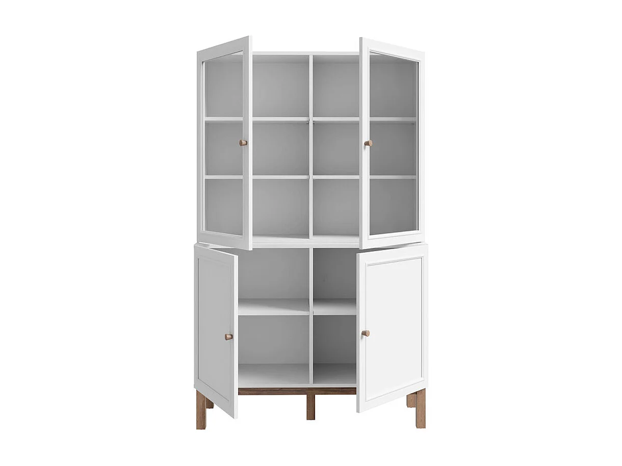 Vaisselier vitré décor gris et chêne avec poignées en bois - UDINE