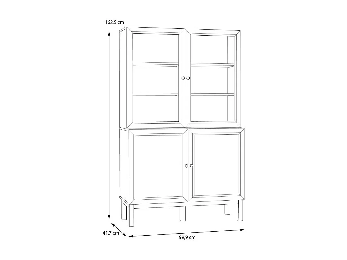 Vaisselier vitré décor gris et chêne avec poignées en bois - UDINE