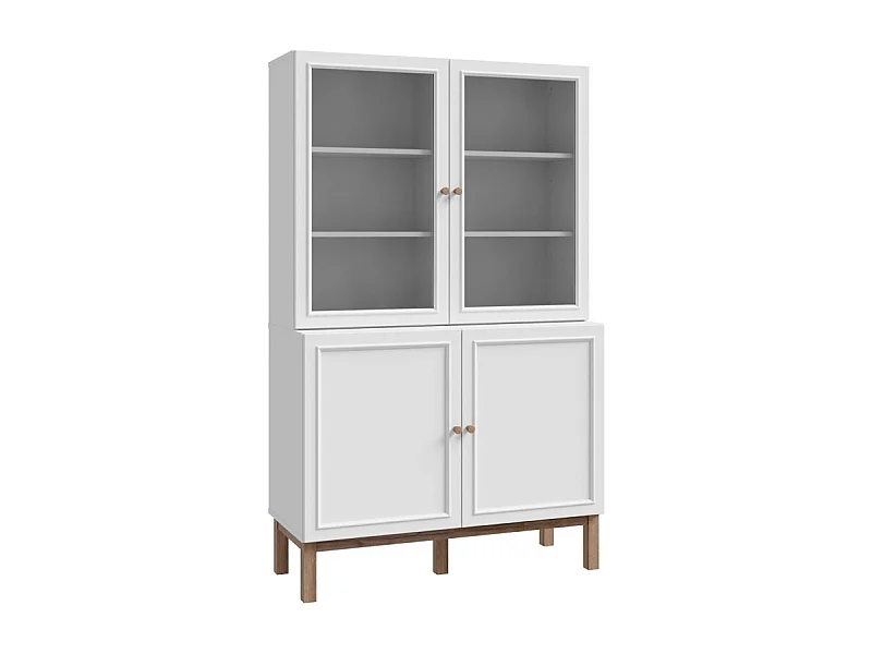 Vaisselier vitré décor gris et chêne avec poignées en bois - UDINE