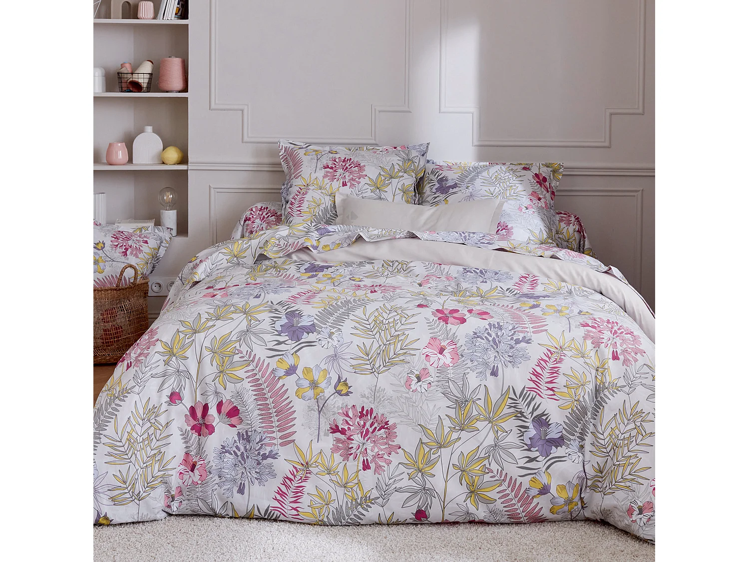 Parure de lit 140x200 cm satin de coton ANAÏS multicolore 2 pièces taies 50x70 cm