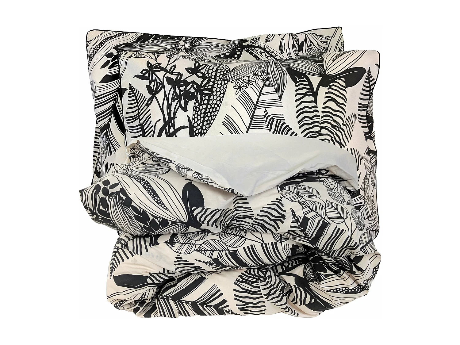 Parure de lit 140x200 cm taie 50x70 cm percale de coton ALBA beige/noir 2 pièces