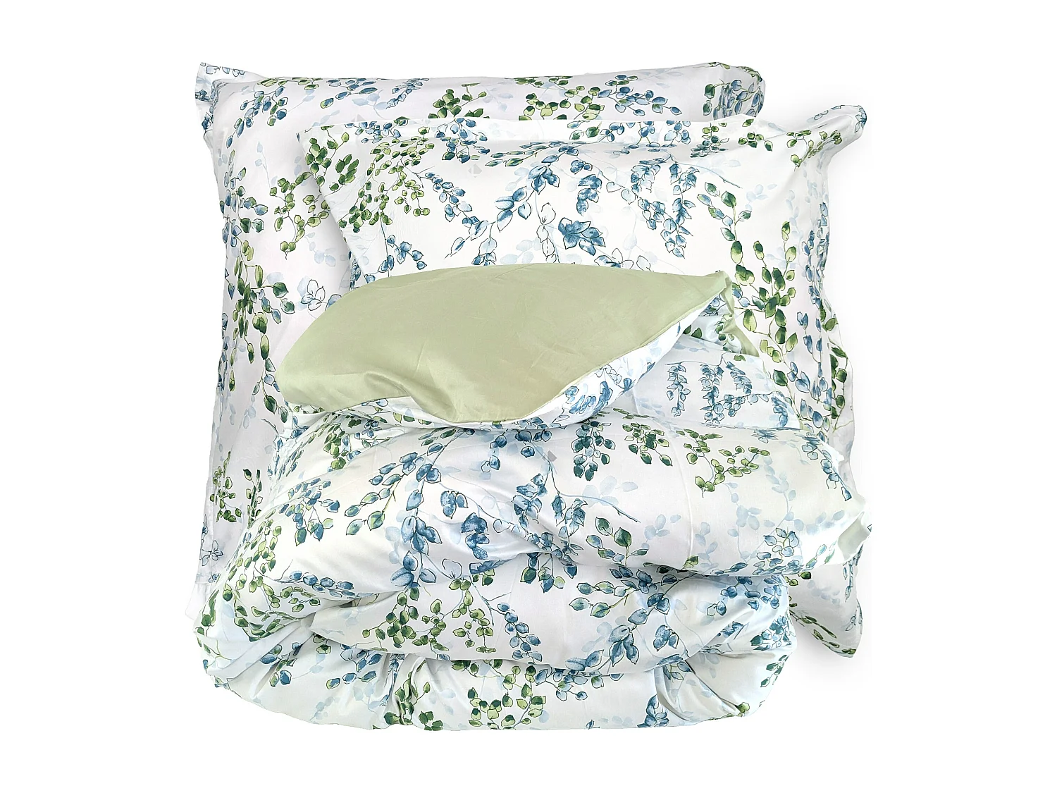 Parure de lit 200x200 cm taies 65x65 cm satin de coton ANGÈLE vert tilleul 3 pièces