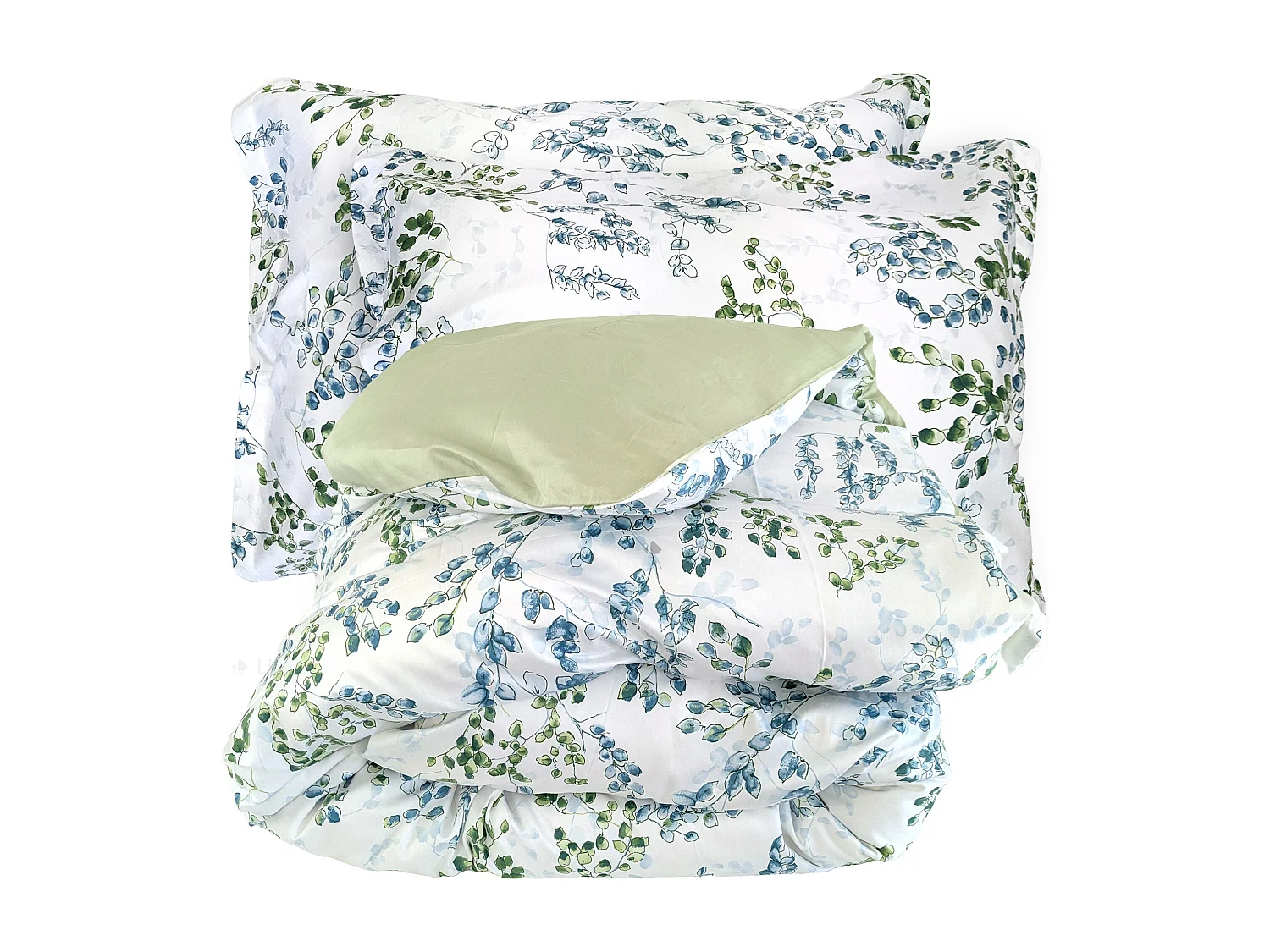 Parure de lit 140x200 cm satin de coton ANGÈLE vert tilleul 2 pièces taies 50x70 cm