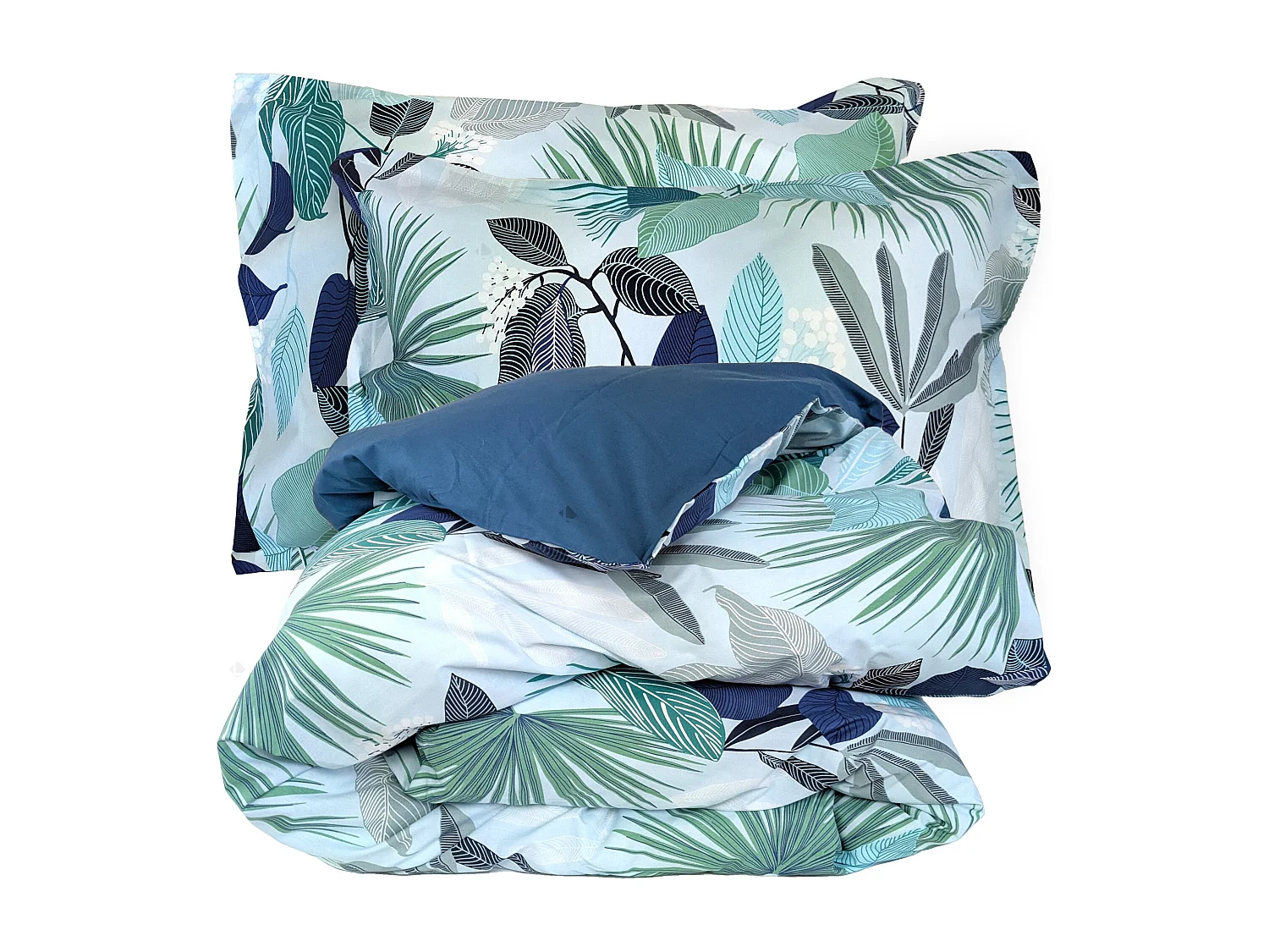 Parure de lit 240x220 cm taies 50x70 cm percale de coton MOOREA PACIFIC bleu/vert 3 pièces