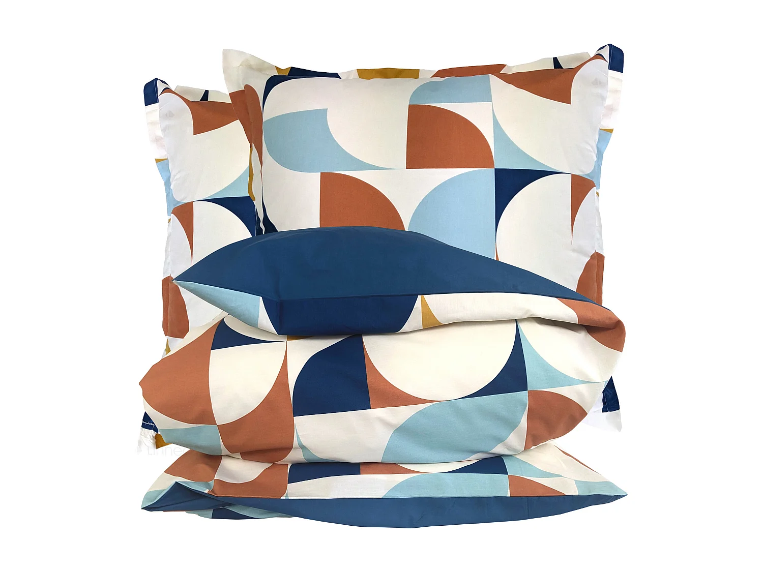 Parure 280x240 cm 65x65 cm percale MODULO bleu cobalt 3 pièces