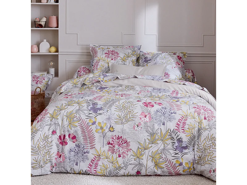 Parure de lit 280x240 cm satin de coton ANAÏS multicolore 3 pièces taies 50x70 cm