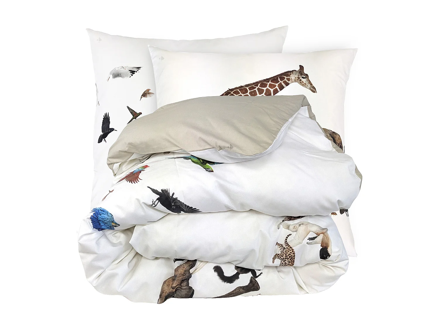 Parure de lit 200x200 cm 65x65 cm percale de coton NOÉ blanc 3 pièces