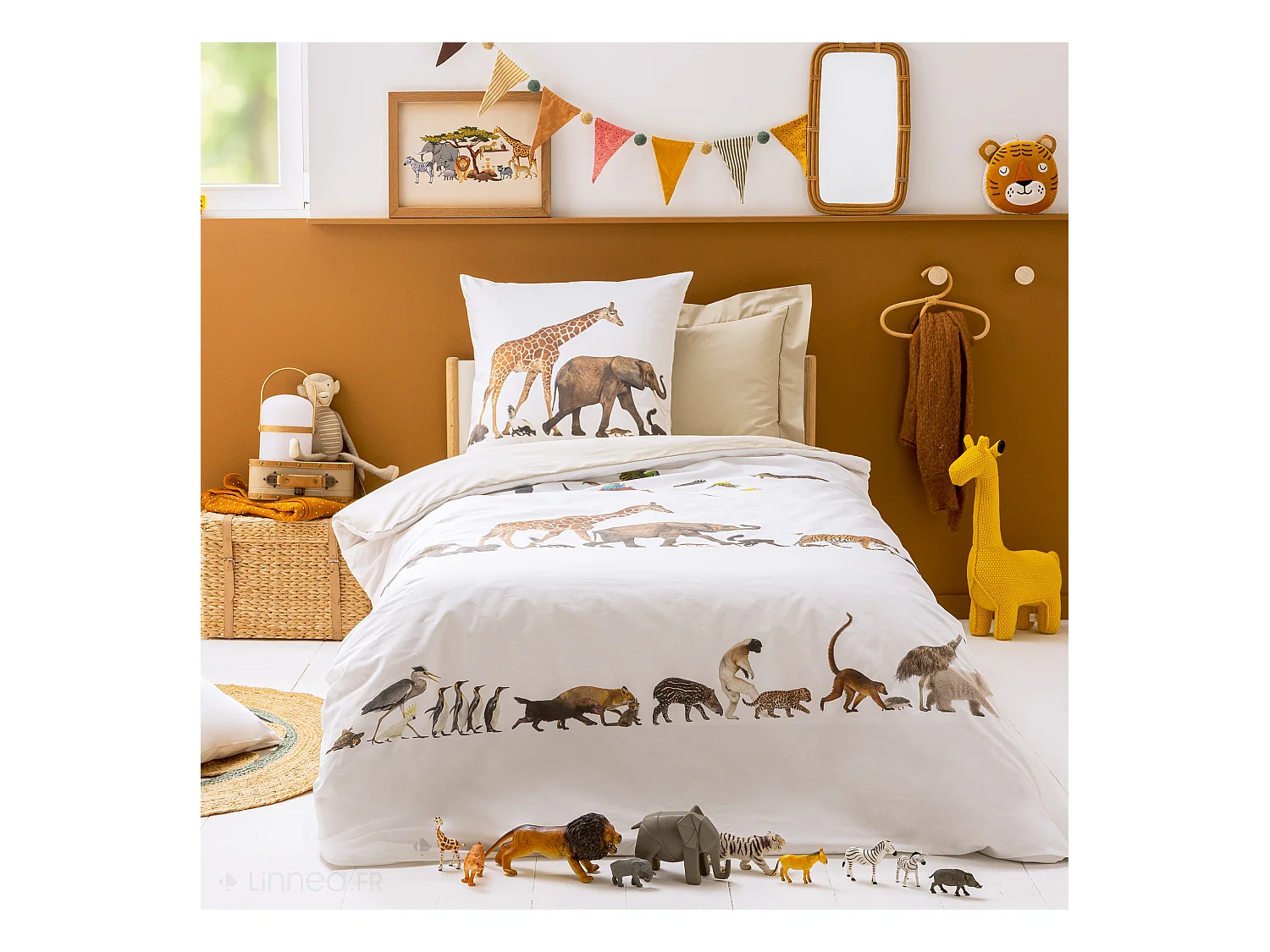 Parure de lit 200x200 cm 65x65 cm percale de coton NOÉ blanc 3 pièces