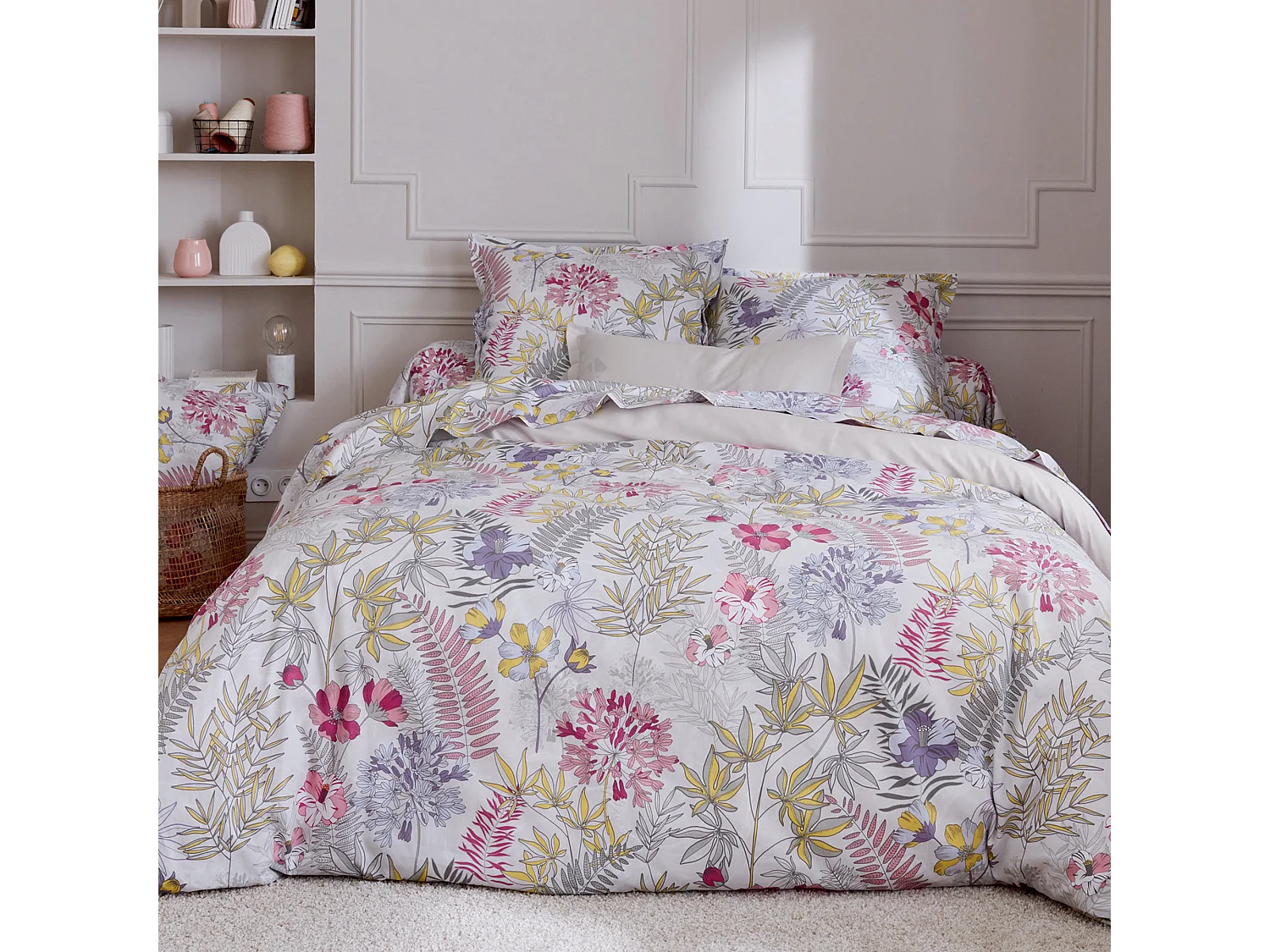 Parure de lit 200x200 cm satin de coton ANAÏS multicolore 3 pièces taies 50x70 cm