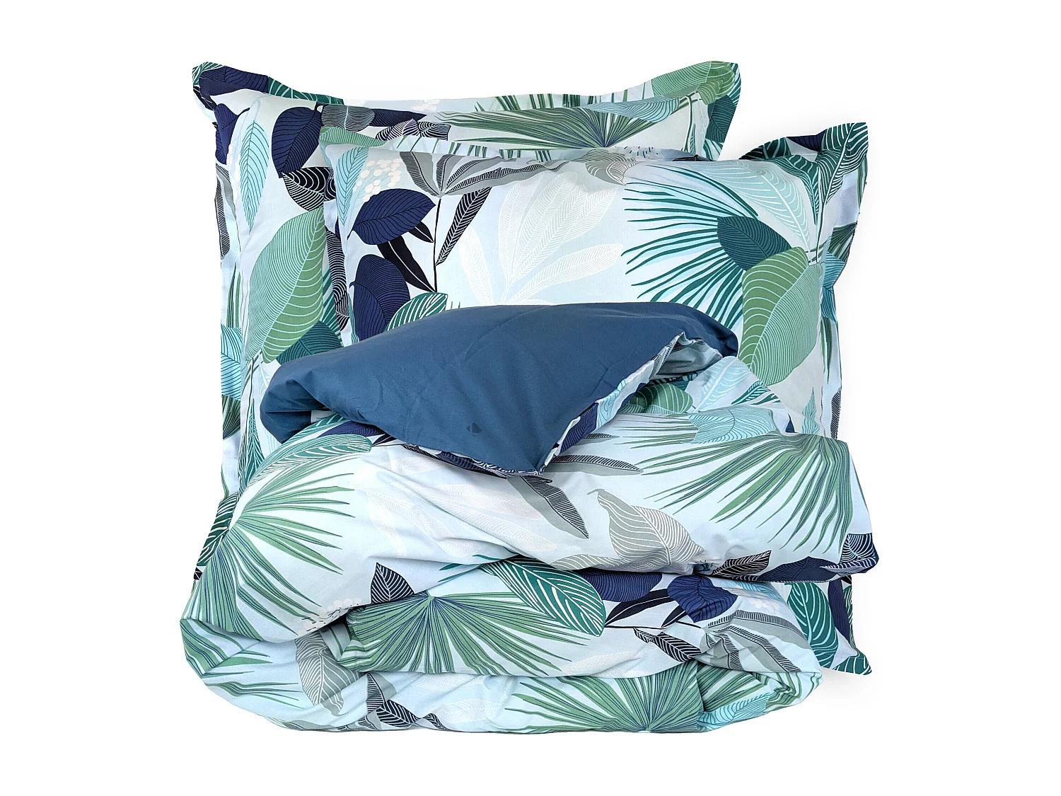 Parure de lit 200x200 cm taies 65x65 cm percale de coton MOOREA PACIFIC bleu/vert 3 pièces