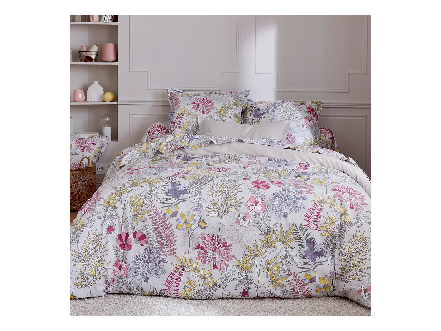 Parure de lit 240x220 cm satin de coton ANAÏS multicolore 3 pièces