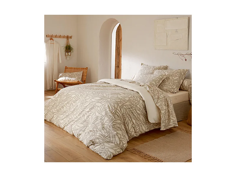 Parure 140x200 cm 50x70 cm coton SERENA Beige écru 2 pièces