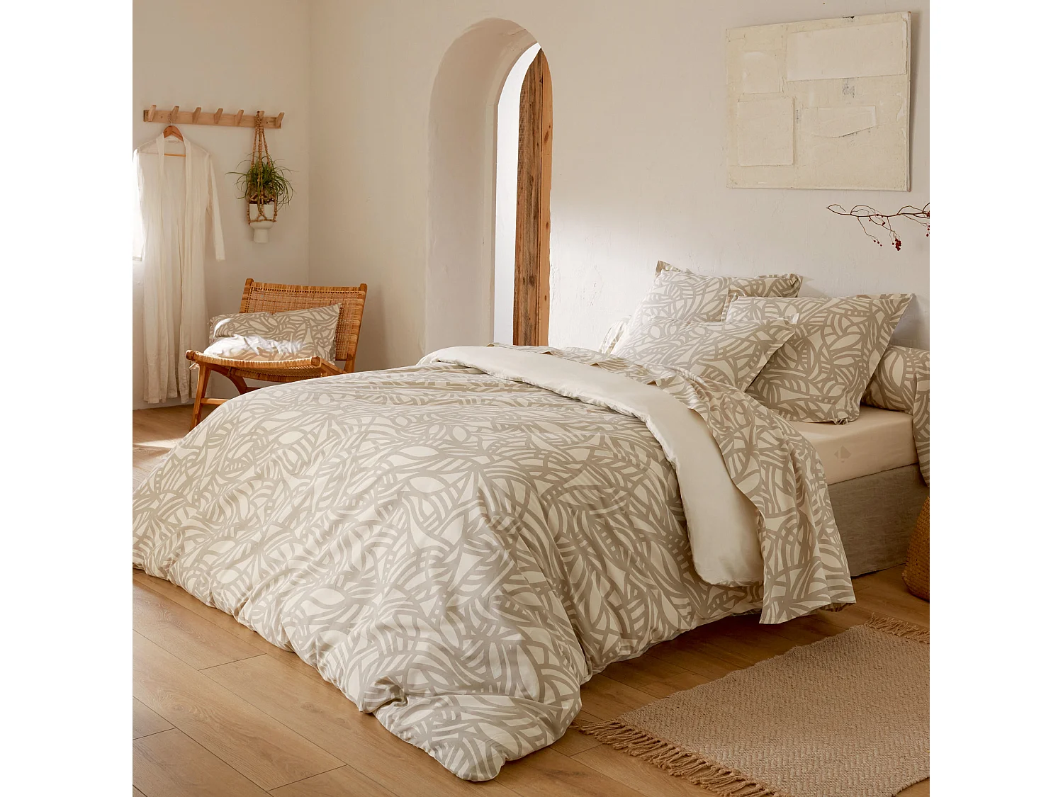 Parure 140x200 cm 50x70 cm coton SERENA Beige écru 2 pièces