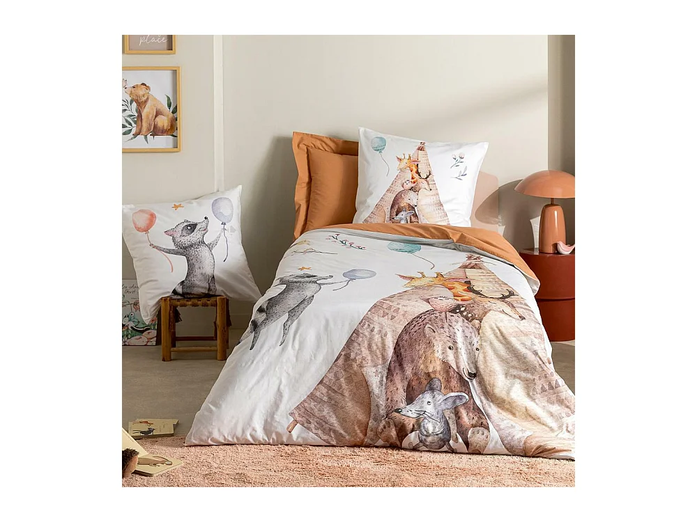 Parure de lit 200x200 cm 65x65 cm percale de coton TIPI blanc 3 pièces