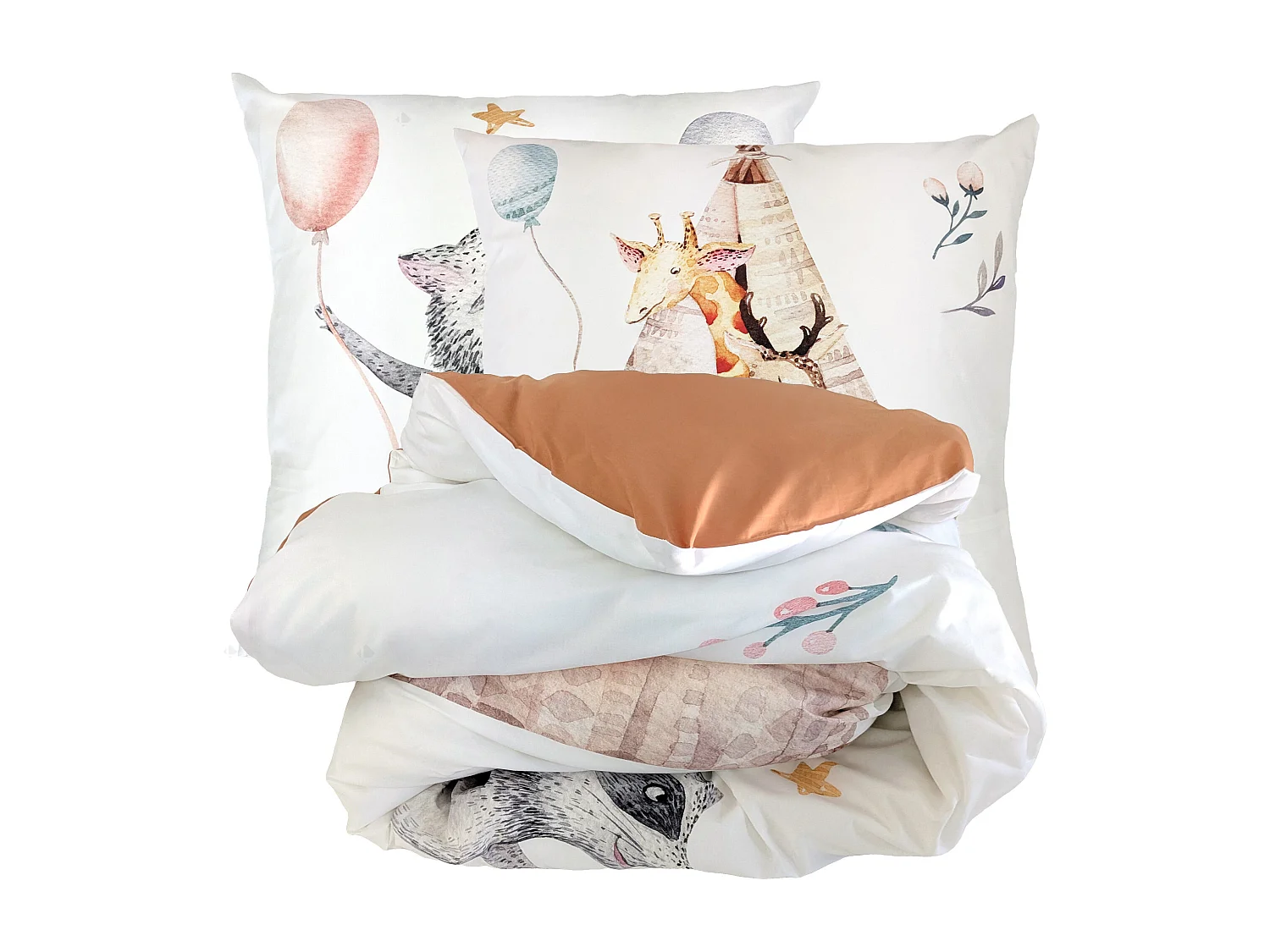 Parure de lit 200x200 cm 65x65 cm percale de coton TIPI blanc 3 pièces