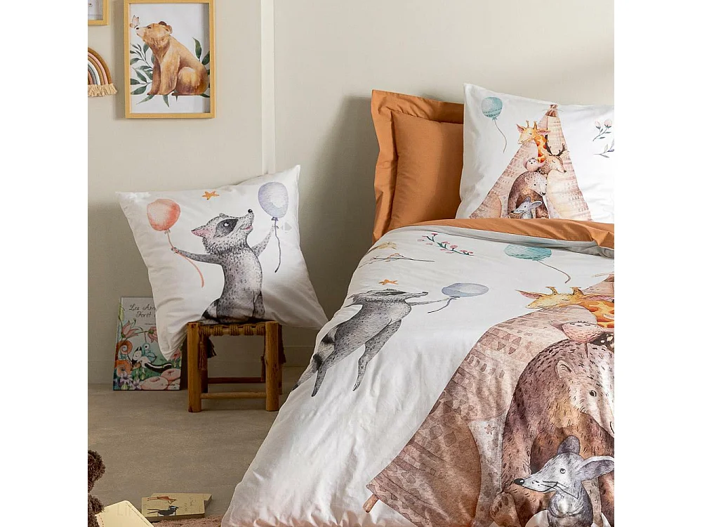 Parure de lit 200x200 cm 65x65 cm percale de coton TIPI blanc 3 pièces