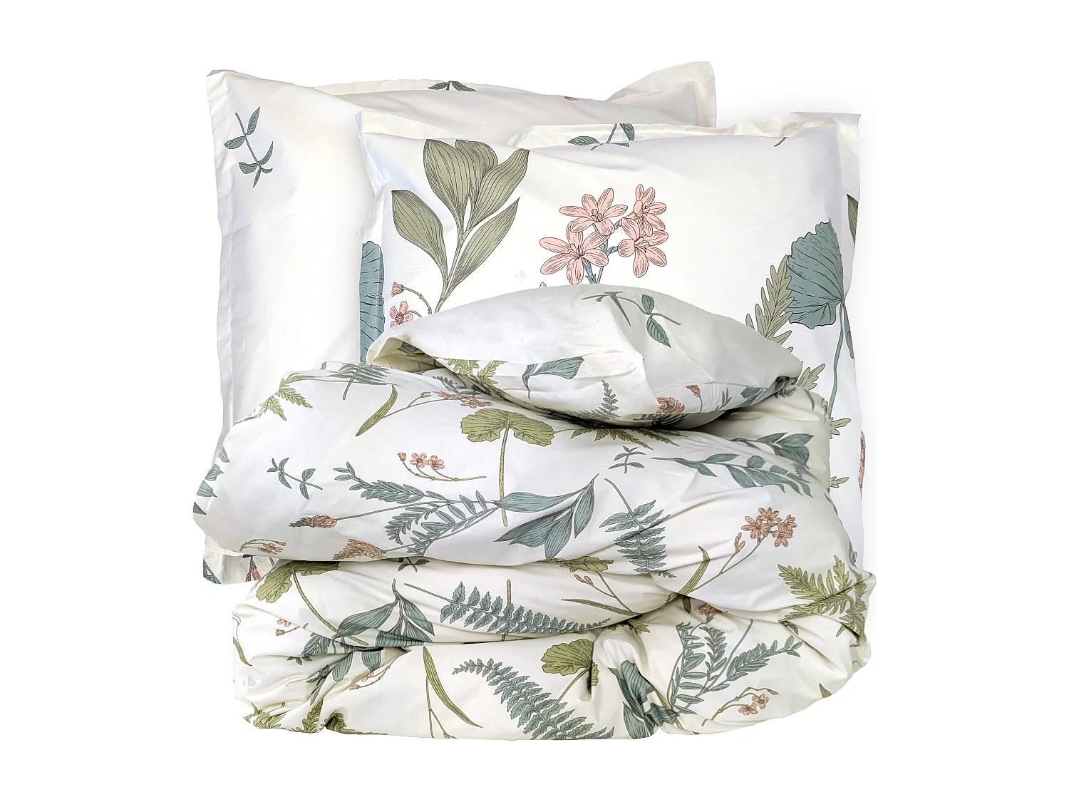 Parure de lit 200x200 cm 65x65 cm percale de coton FÉERIE Blanc sauge