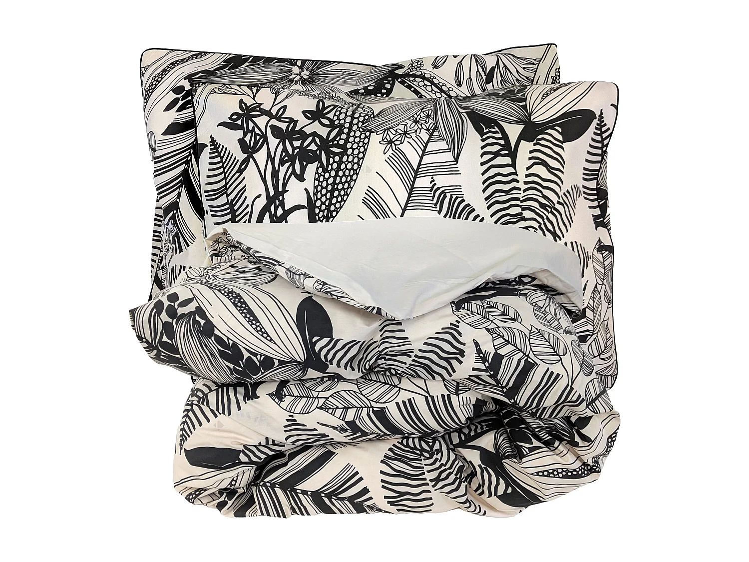 Parure de lit 240x220 cm taies 50x70 cm percale de coton ALBA beige/noir 3 pièces