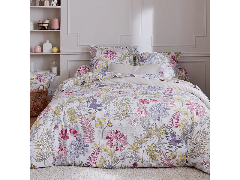 Parure de lit 140x200 cm satin de coton ANAÏS multicolore 2 pièces