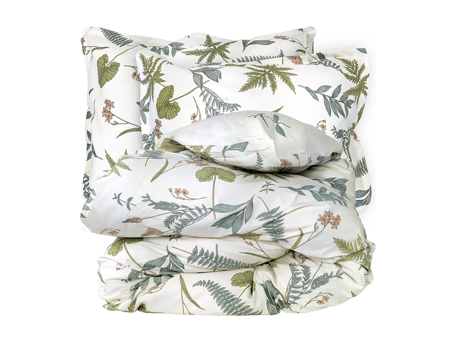 Parure de lit 240x220 cm 50x70 cm percale de coton FÉERIE Blanc sauge