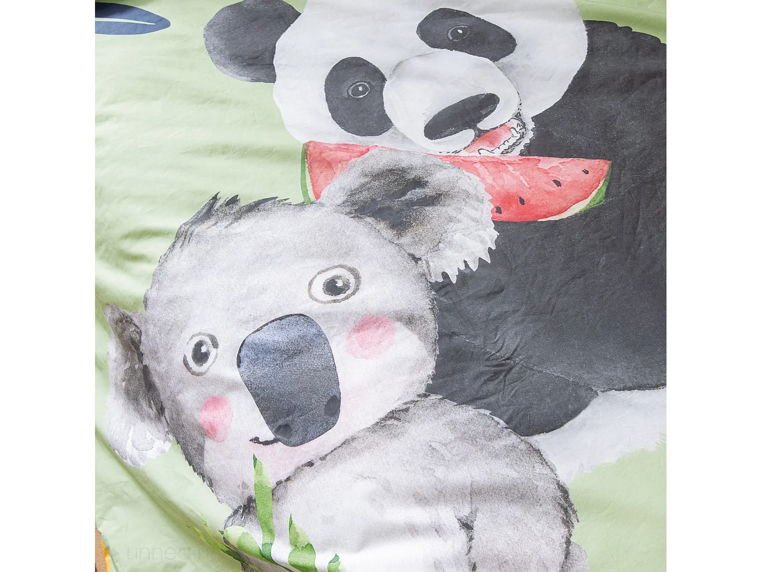 Parure de lit 200x200 cm 65x65 cm percale de coton PANDA vert 3 pièces