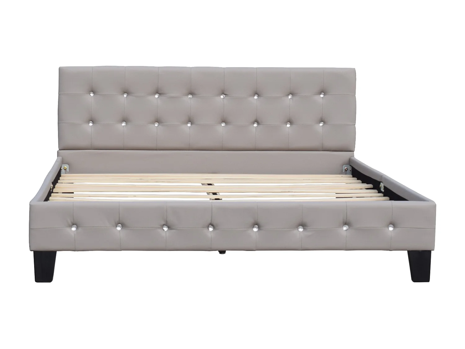 Lit 120x190 cm avec Tête de Lit Capitonnée Grise et Pieds 10 cm - 13 Lattes PVC Facile d'entretien