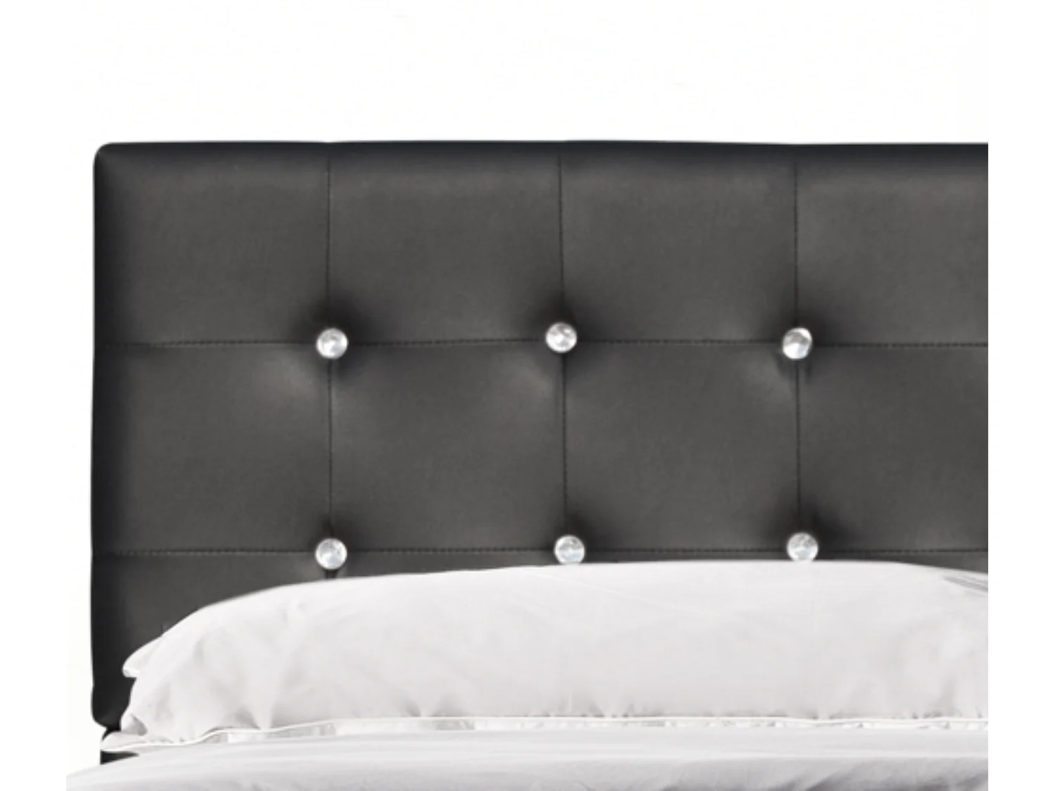 Lit 140x200 cm avec Sommier et Tête de Lit Capitonnée Noir, Pieds 10 cm, 13 Lattes, PVC Simili