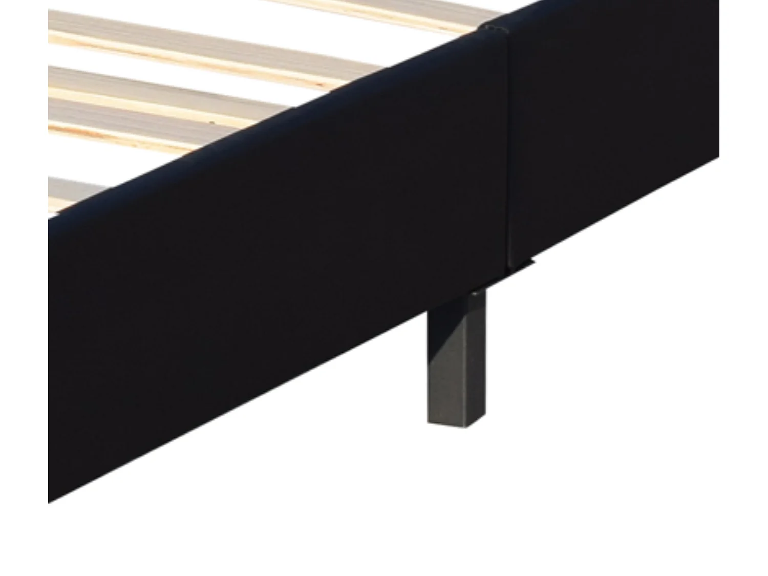 Lit 140x200 cm avec Sommier et Tête de Lit Capitonnée Noir, Pieds 10 cm, 13 Lattes, PVC Simili