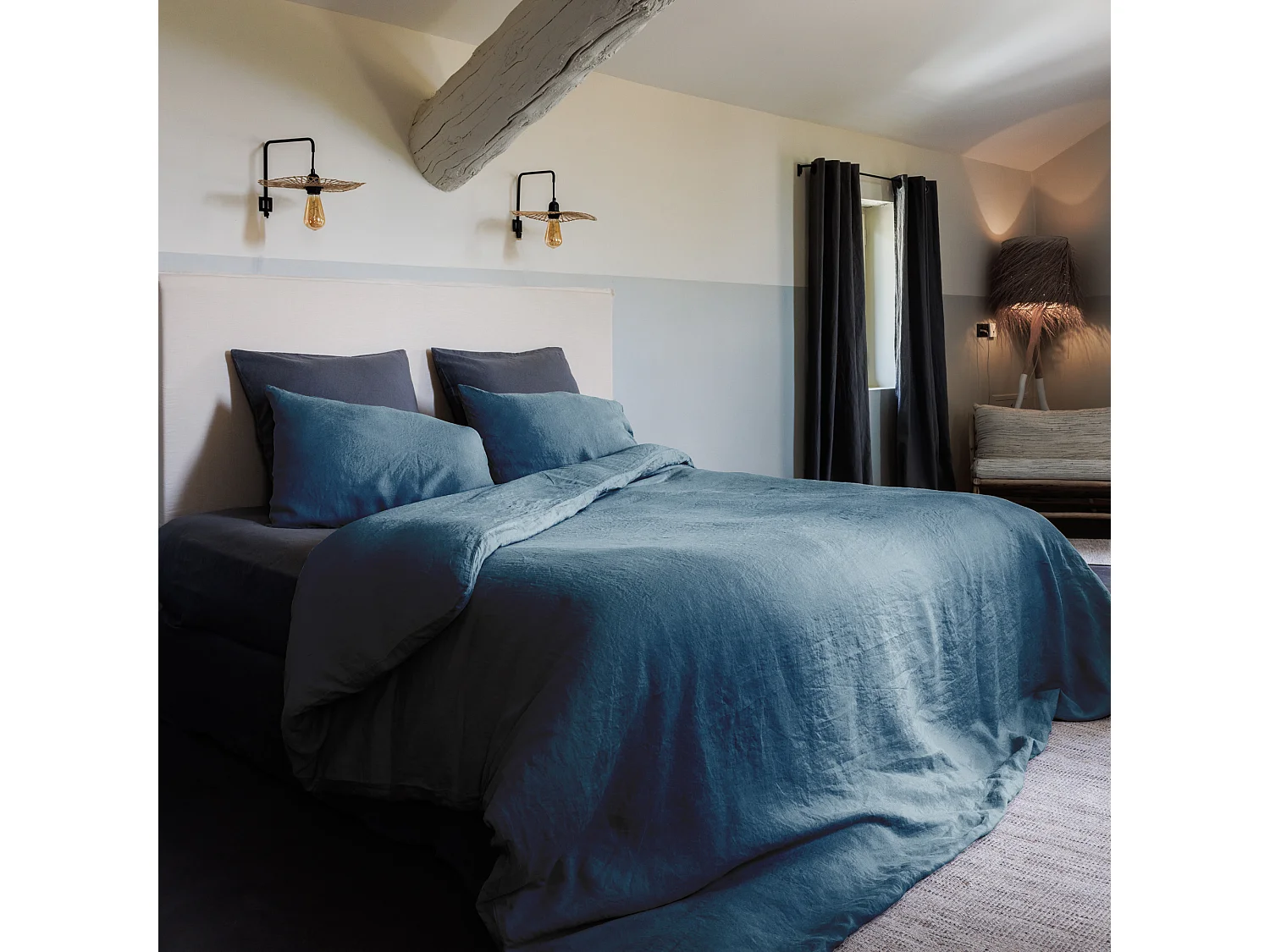 Drap plat lin et coton 270x300 cm collection OPERA bleu marine