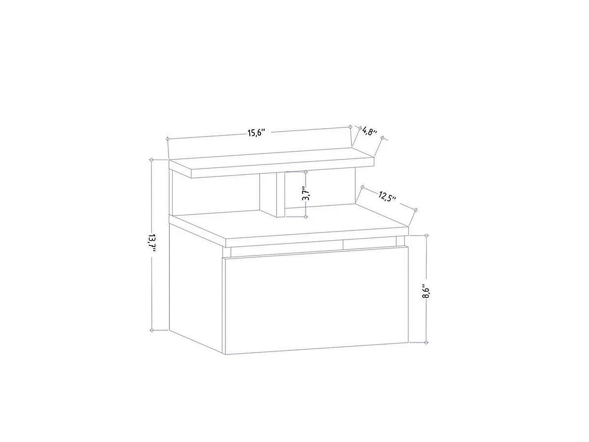 Hanging bedside table, 1 drop-down door, anthracite, 39.8 cm wide - ALICE