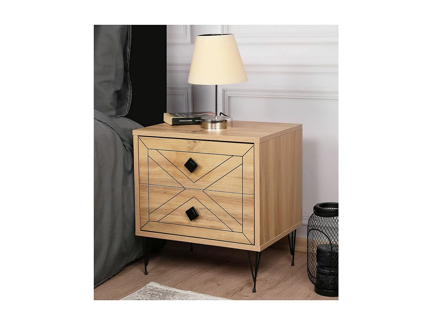 Mesilla de noche Kailua 376, Pino, Número de cajones: 2.00, 55x50x40cm