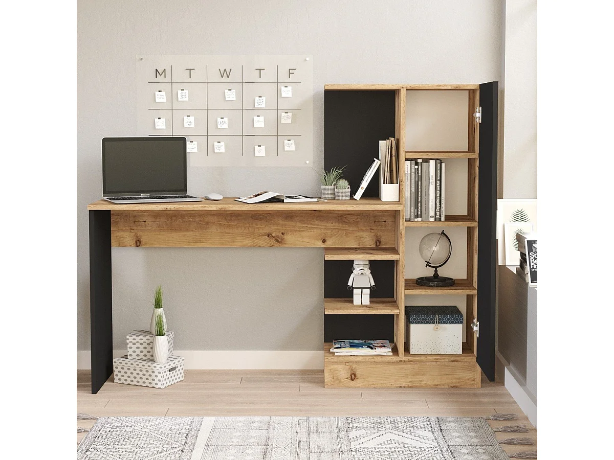 Schreibtisch mit Aufbewahrungsregalen und 1 Schrank H120 cm