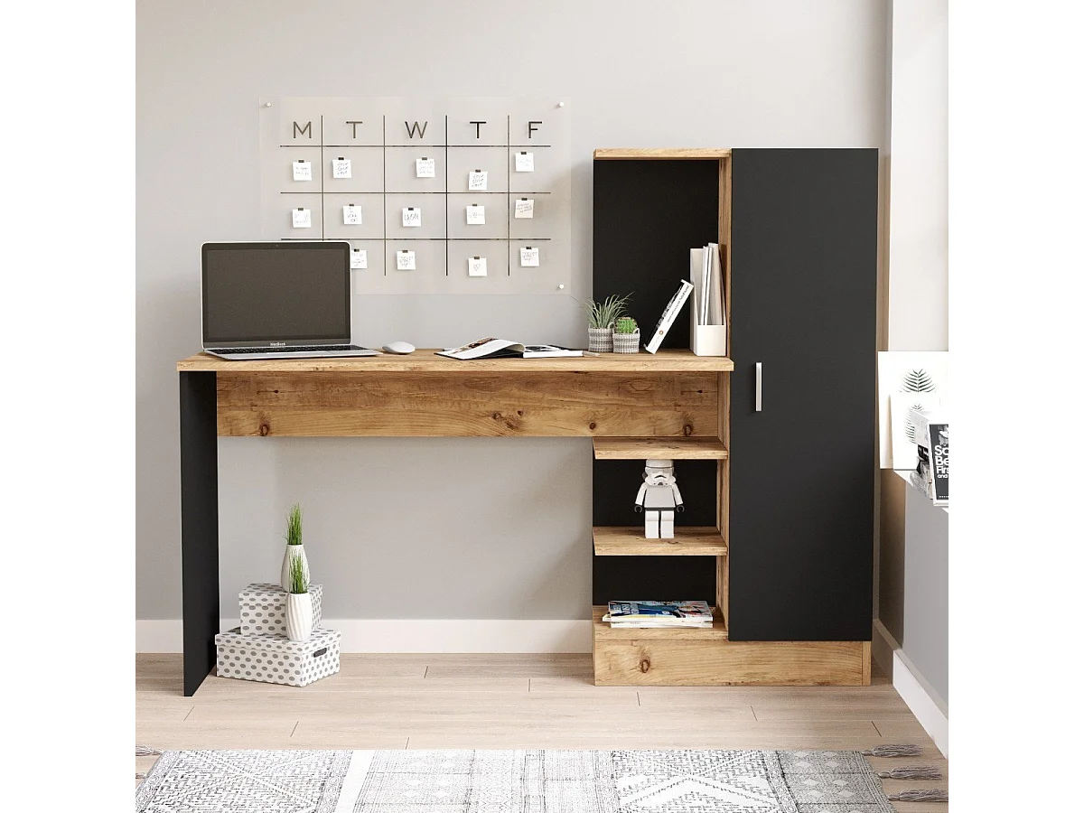 Schreibtisch mit Aufbewahrungsregalen und 1 Schrank H120 cm