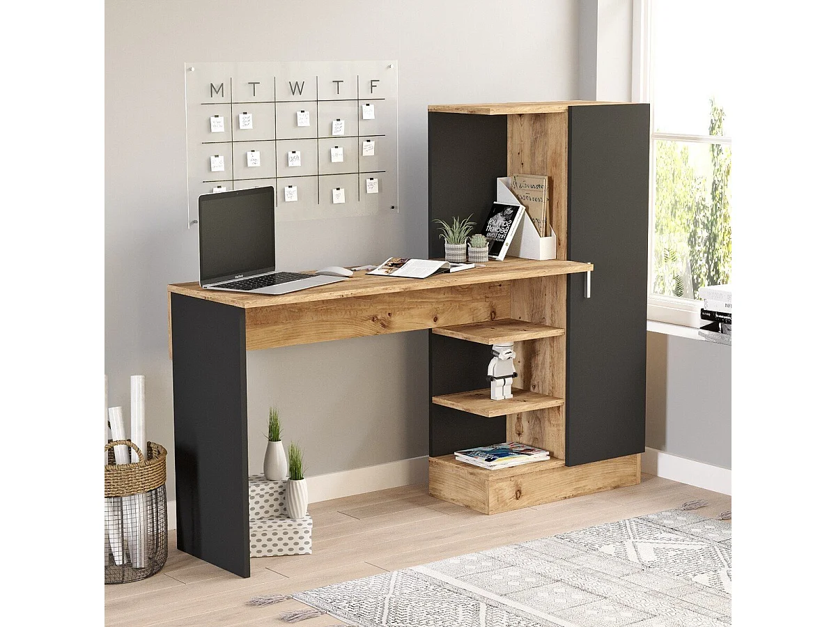 Schreibtisch mit Aufbewahrungsregalen und 1 Schrank H120 cm