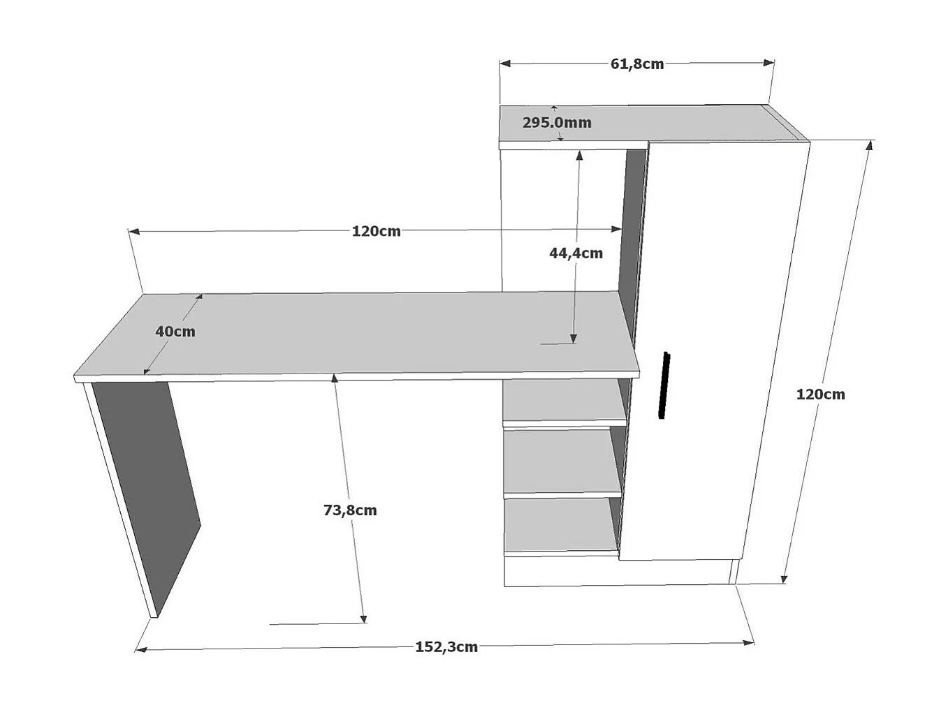 Schreibtisch mit Aufbewahrungsregalen und 1 Schrank H120 cm