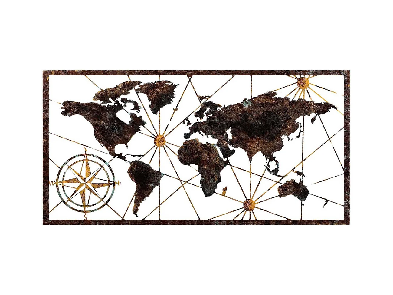 Décoration murale en bois et métal World Map
