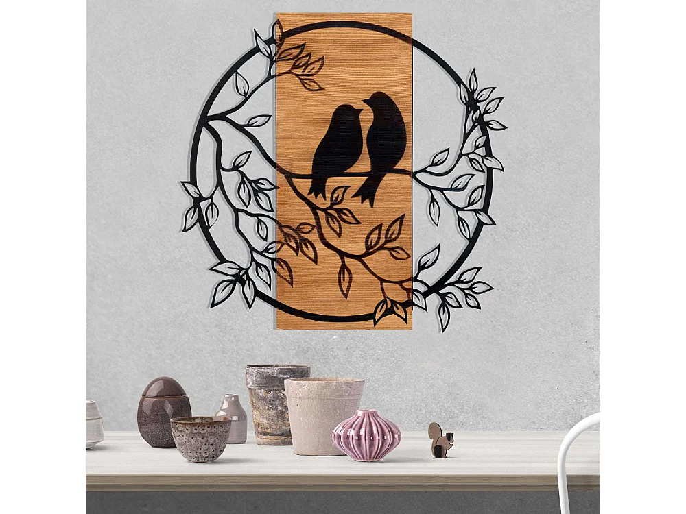 Décoration murale en bois et métal Birds In Love