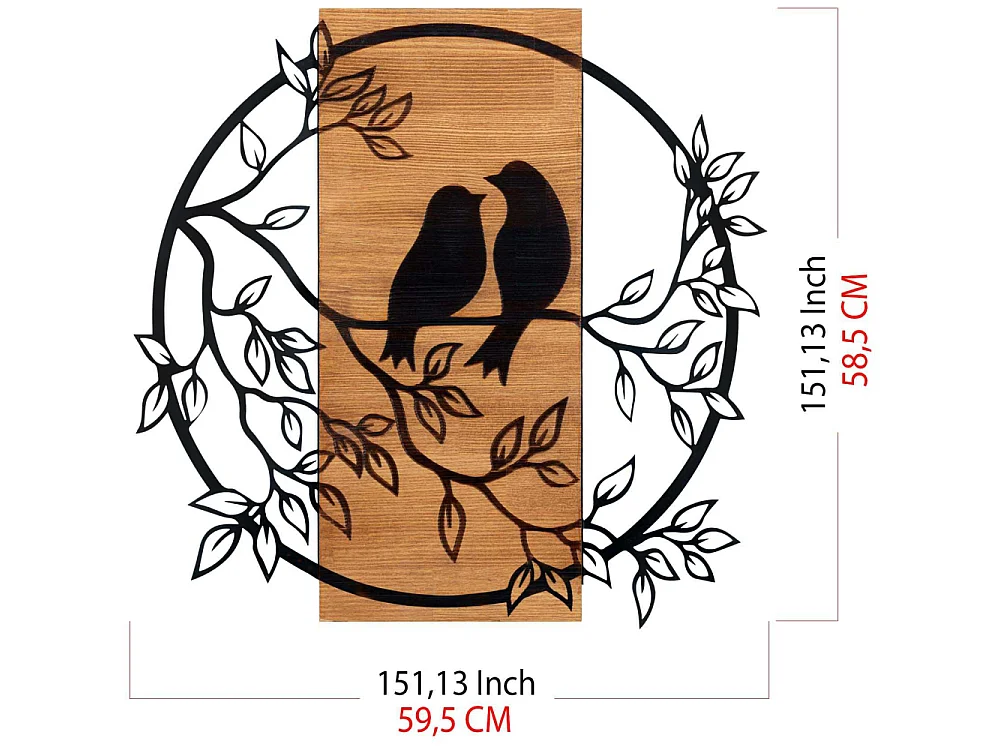Décoration murale en bois et métal Birds In Love